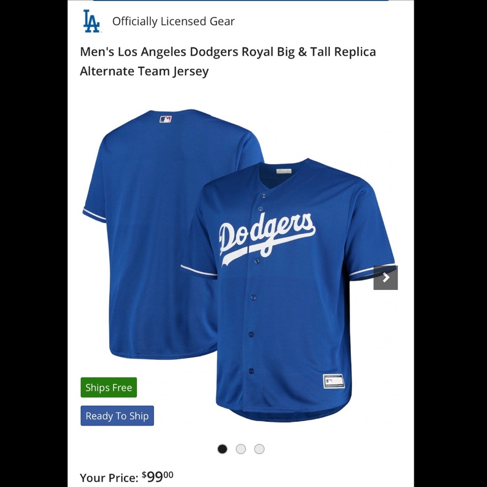 Men's Los Angeles Dodgers Royal Big & Tall Replica
Alternate Team jersey.